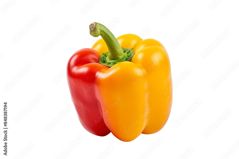 Close-up of a uniquely colored bell pepper with red, yellow, and green segments. Isolated on a white background, perfect for creative food presentations. Close-up of a uniquely colored bell pepper with red, yellow, and green segments. Isolated on a white background, perfect for creative food presentations.