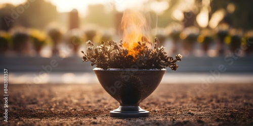 A cremation urn at a cemetery for funeral services. Concept Cremation Urn, Cemetery, Funeral Services, Memorial, Remembrance