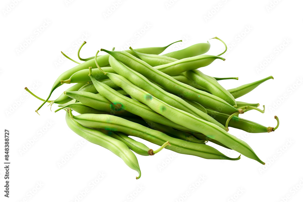 A bunch of fresh green beans isolated on a white background. Perfect for cooking, healthy eating, and ingredients in various dishes. A bunch of fresh green beans isolated on a white background. Perfect for cooking, healthy eating, and ingredients in various dishes.