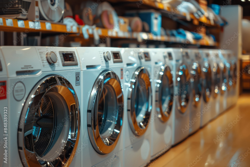Washing machines in a household appliance store