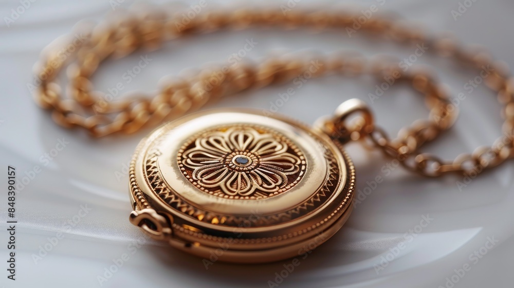 Beautiful, gold locket with a gold chain, with beautiful incraving, magical, cartoon, no picture, no background, white background, Beautiful, gold locket with a gold chain, with beautiful incraving, magical, cartoon, no picture, no background, white background,