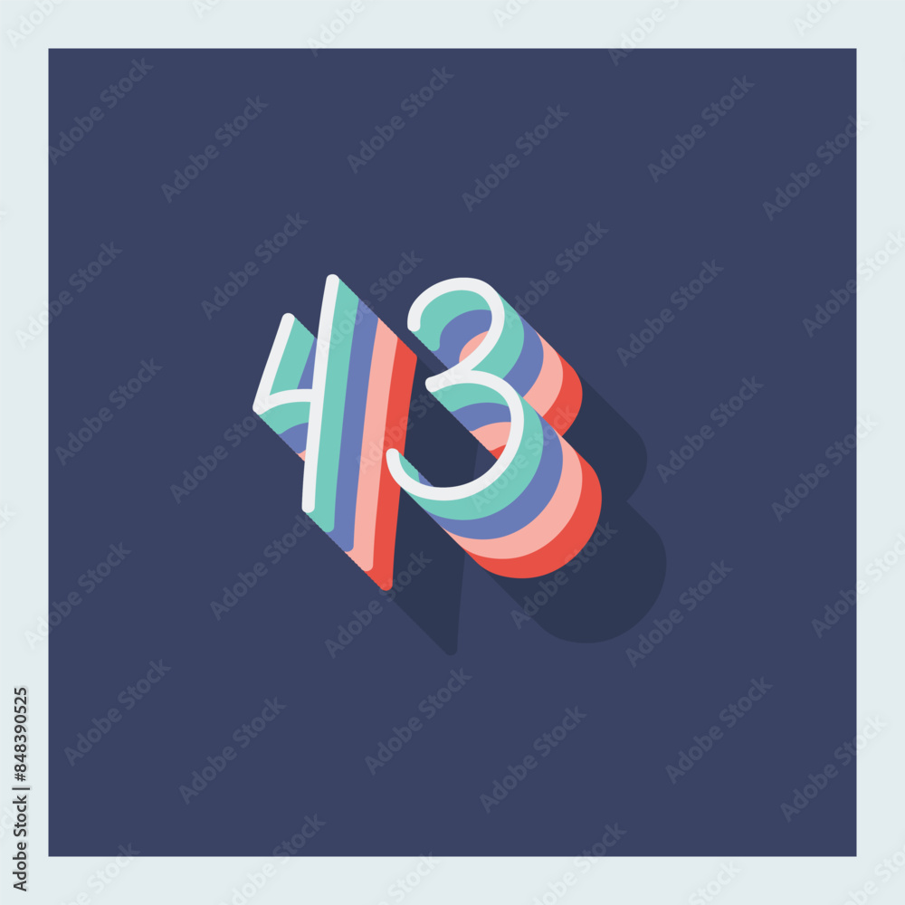 Fototapeta premium Digit or number 43, 3D shadow Digit, Typography minimal design.