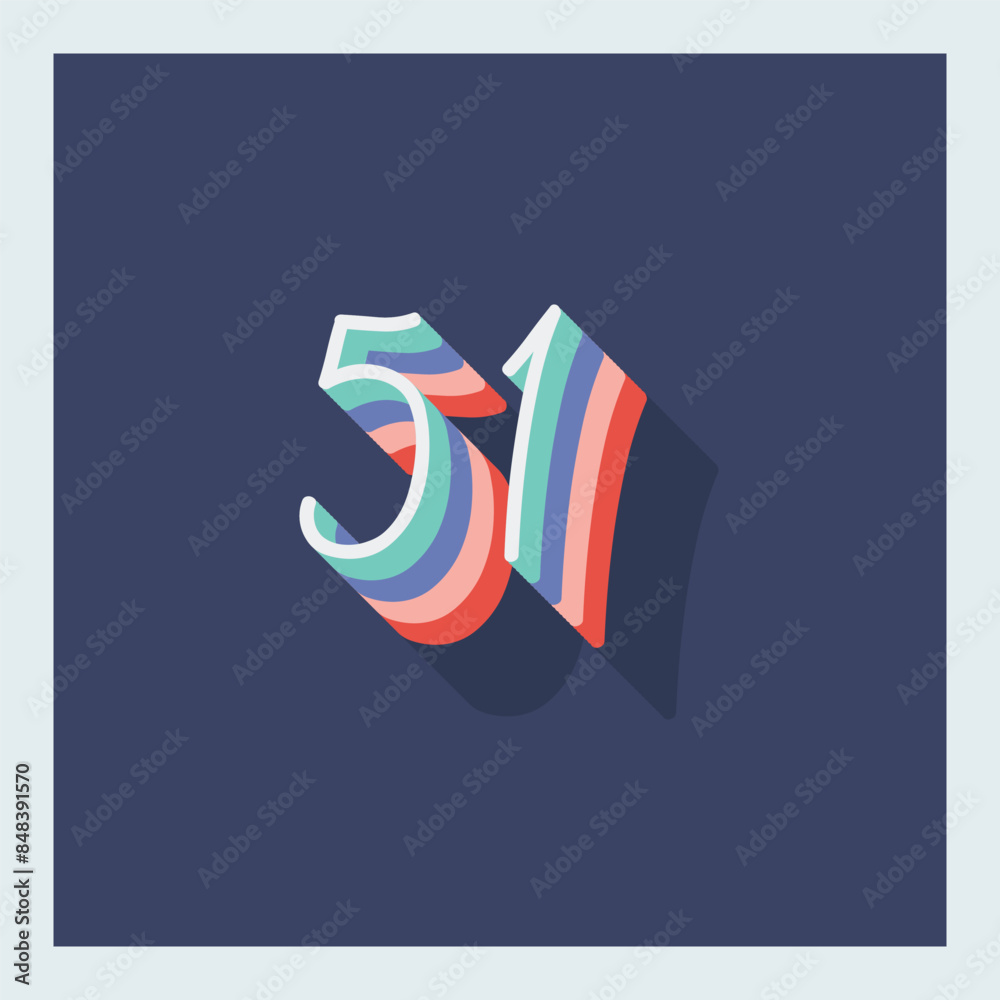 Digit or number 51, 3D shadow Digit, Typography minimal design. Digit or number 51, 3D shadow Digit, Typography minimal design.