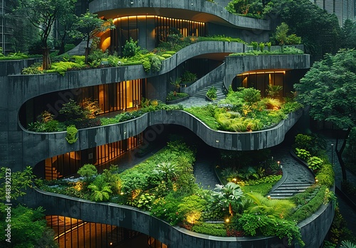 A building with a lot of green plants on it