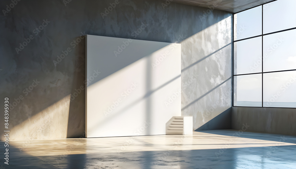 Obraz premium Modern light Gray Background for Product Display, slide shows with Window Light and Shadows