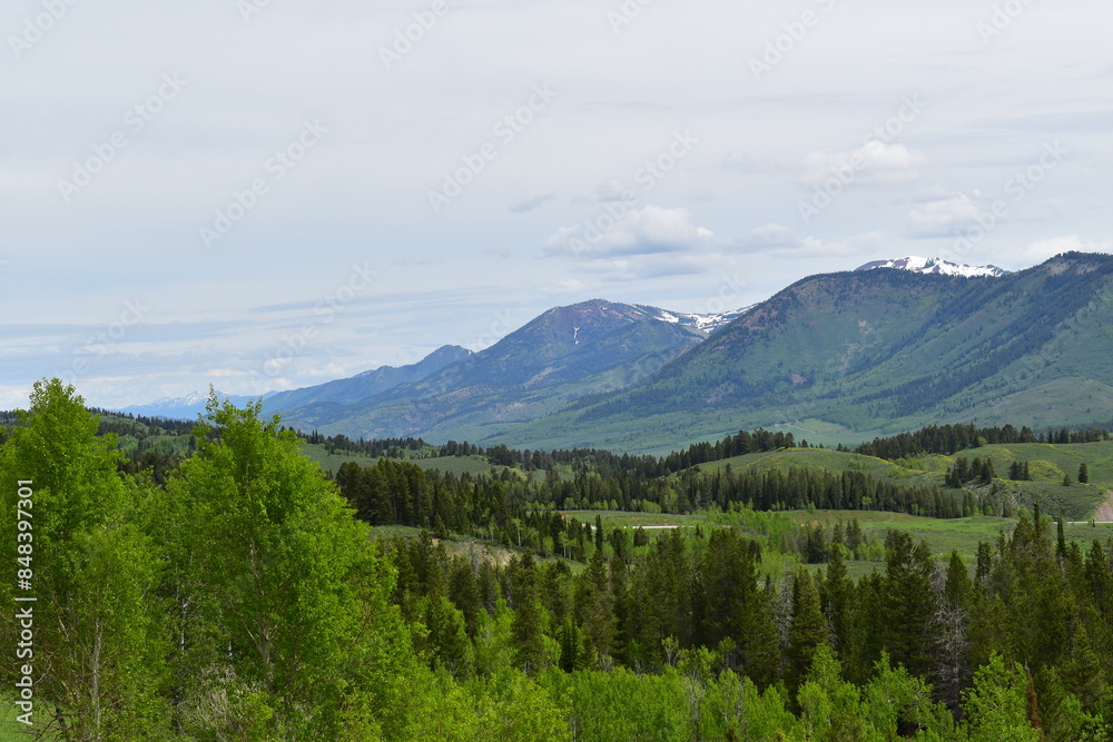 View of the majestic Wyoming landscape and the Rocky Mountains at Salt River Pass Scenic Overlook View of the majestic Wyoming landscape and the Rocky Mountains at Salt River Pass Scenic Overlook