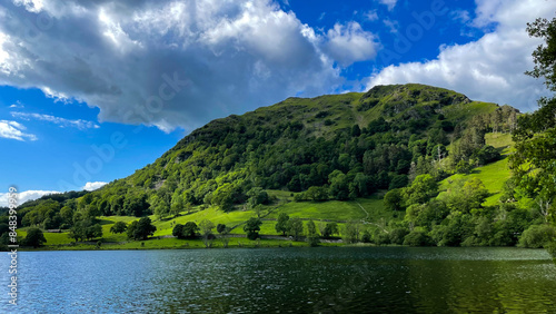 green mountain lake and blue sky photo