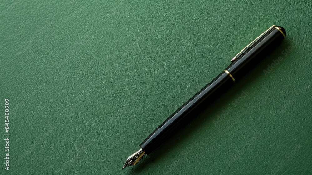 Black pen placed on the green table Black pen placed on the green table