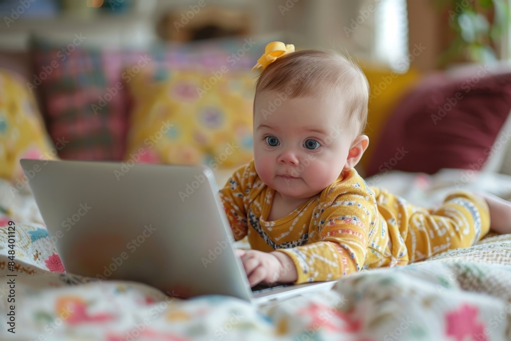 Little baby working on laptop Little baby working on laptop