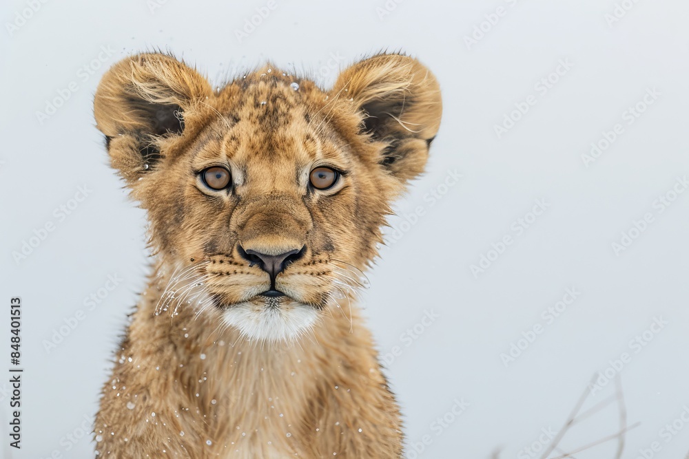 Adorable lion cub with innocent eyes, capturing the curiosity and playfulness of this young animal in a natural setting Adorable lion cub with innocent eyes, capturing the curiosity and playfulness of this young animal in a natural setting