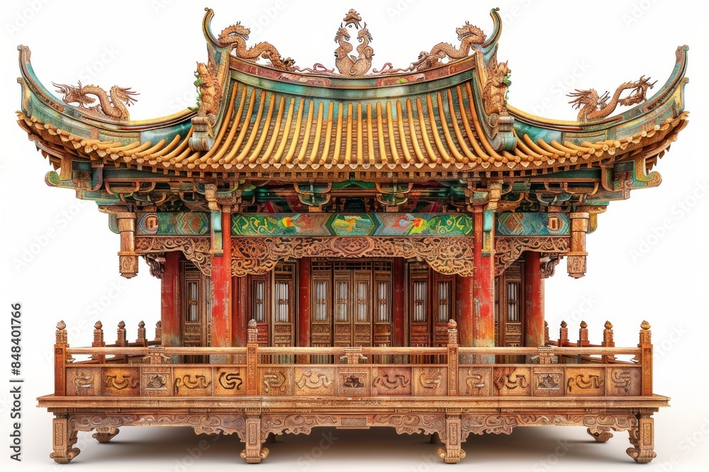 Fototapeta premium Ornate and colorful Asian temple, captured in daylight to highlight its intricate architectural details and cultural significance
