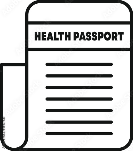Line art icon of a health passport showing vaccination status allowing travel
