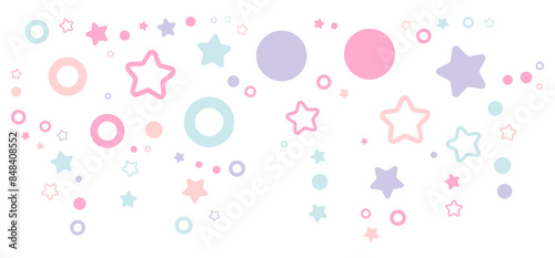 Pastel simple stars and circles corner particles. Vector illustration.	