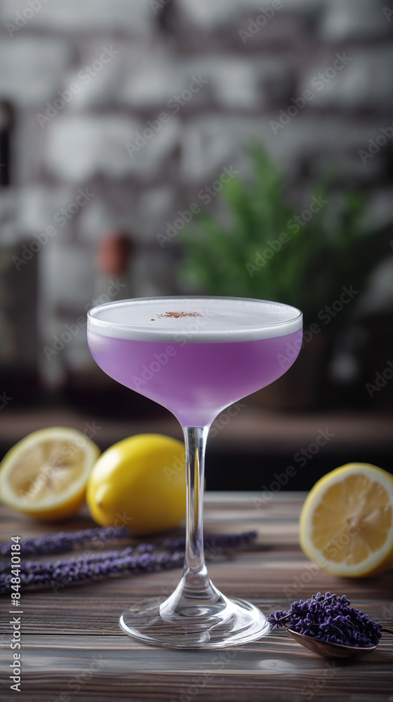 Aviation cocktail in glass, refreshing purple alcohol drink Aviation cocktail in glass, refreshing purple alcohol drink
