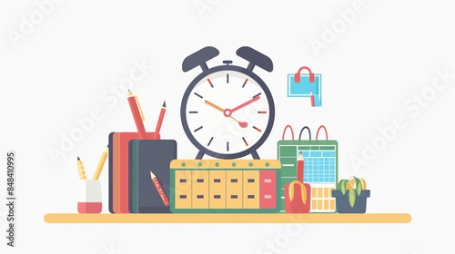 Flat design time management with clock and calendar, isolated on white background, punctual and organized, highresolution, copy space