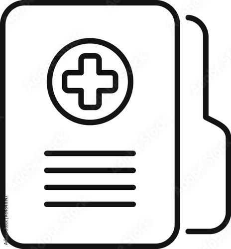 Line icon of a folder with a medical cross, representing a patient's medical history and personal health information