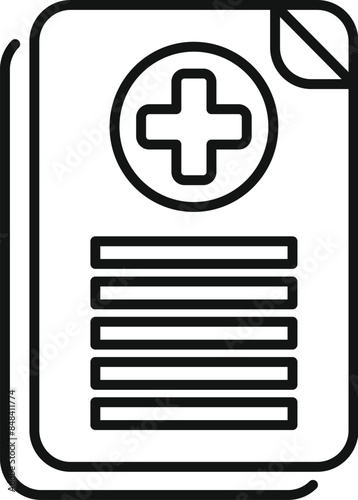 Line icon of a medical history form, representing patient data and healthcare information