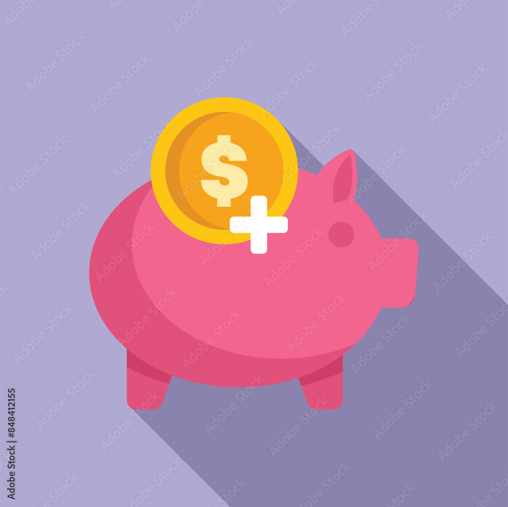 Piggy bank is adding a dollar coin to a savings account, symbolizing financial growth Piggy bank is adding a dollar coin to a savings account, symbolizing financial growth