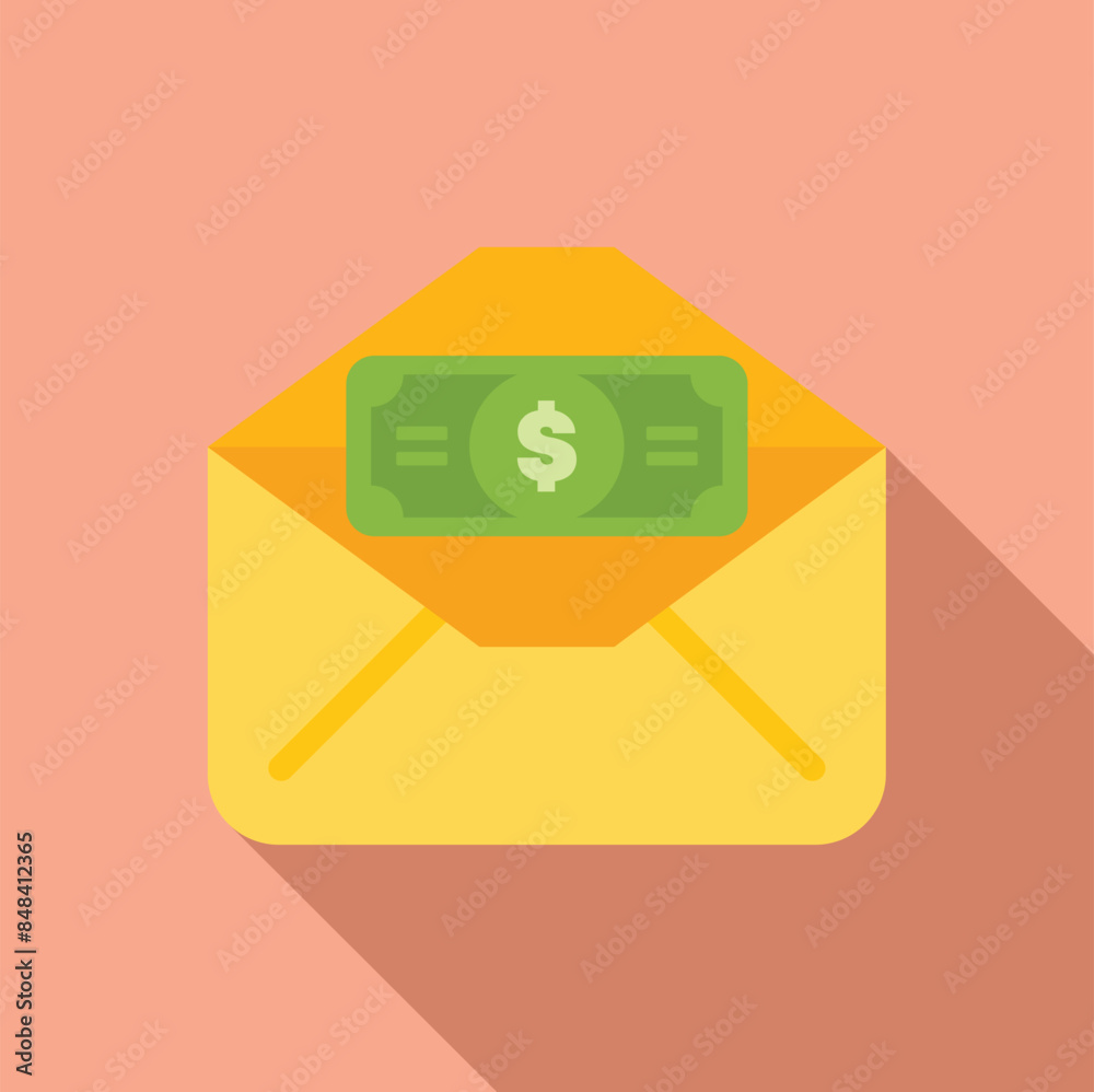 Open yellow envelope containing money with dollar sign, concept for sending or receiving payments, bonuses, bills, invoices, taxes, donations Open yellow envelope containing money with dollar sign, concept for sending or receiving payments, bonuses, bills, invoices, taxes, donations