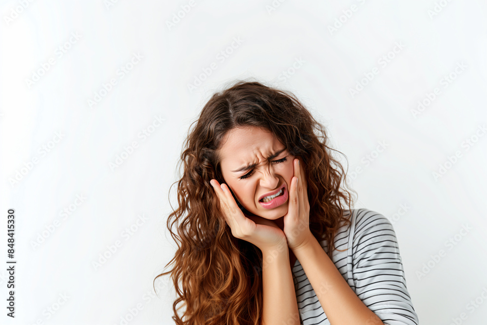 woman having toothache isolated white background woman having toothache isolated white background