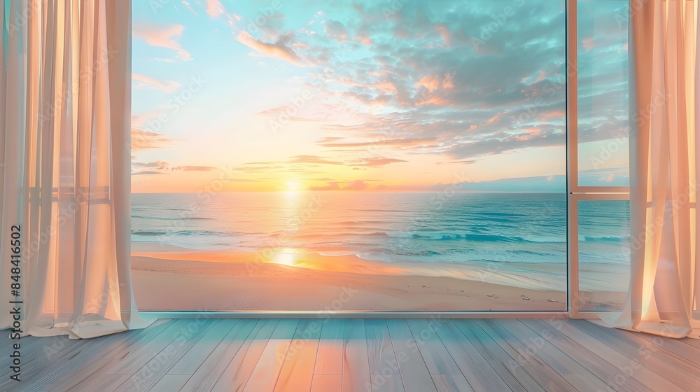 Fototapeta premium View on the beach at sunset with white sand Generative Ai