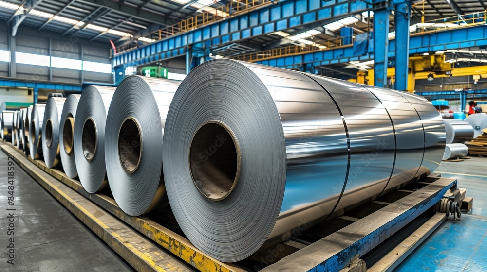 Galvalume Sheet Metal Rolls in Industrial Warehouse Galvalume Sheet Metal Rolls in Industrial Warehouse