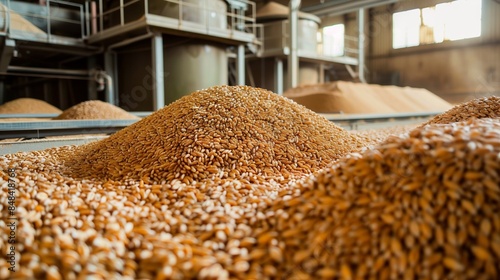 Unprocessed Wheat Piles in Flour Mill Agricultural Industry Concept
