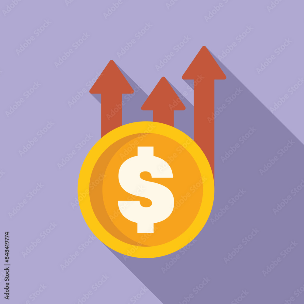 Dollar coin is increasing in value with three upward arrows, depicting economic growth Dollar coin is increasing in value with three upward arrows, depicting economic growth