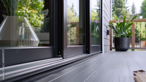 Close up image of aluminum frame sliding patio door system