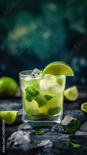 Caipirinha cocktail in glass, refreshing alcohol drink