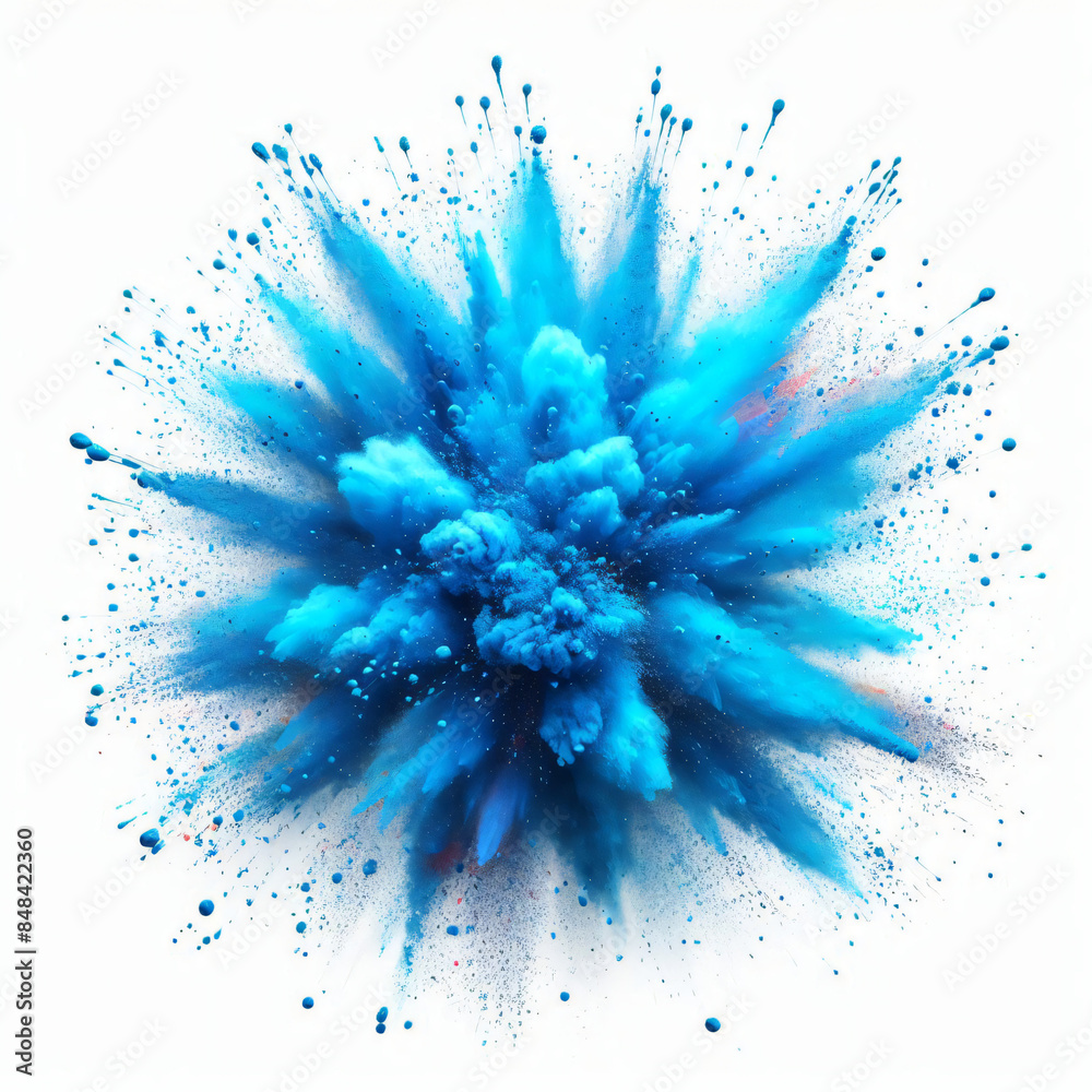 Obraz premium Bright blue Holi paint color powder explosion burst, isolated on a white background.