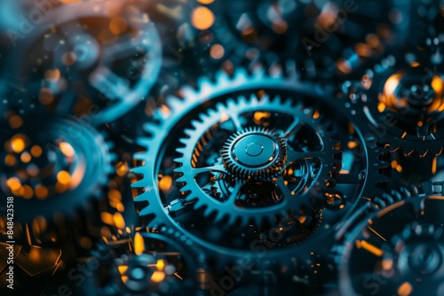 A close-up, high-angle view of intricately designed gears turning in sync, symbolizing the smooth and efficient operation of data-driven systems