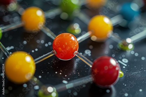 Colorful Spheres Connected by Wire in a Complex Pattern Against a Black Backg...