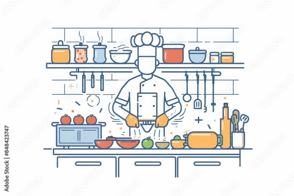 a chef is cooking in the kitchen a chef is cooking in the kitchen