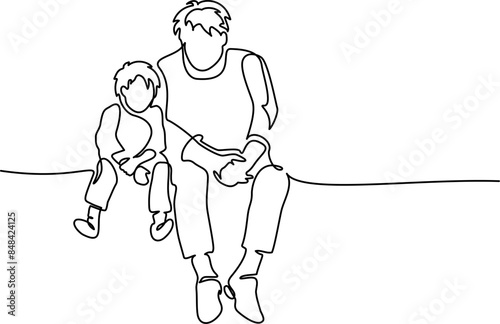 Happy Fathers Day holiday card. Dad talking with son.