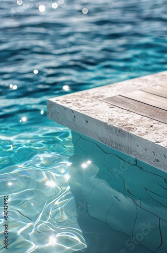 White Wooden Diving Board Over Blue Pool Water on a Sunny Day
