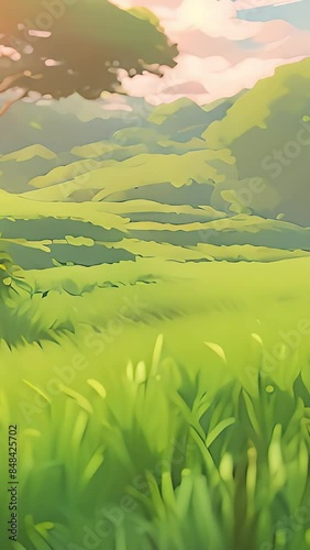 blurred green grass nature background with sunshine photo