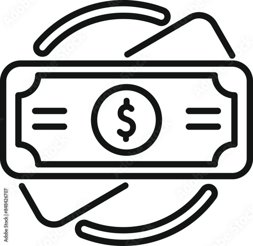 Line art of a dollar banknote rotating showing the concept of cashflow