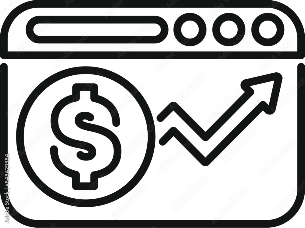 Simple line art illustration showing a web browser window displaying an increasing dollar sign chart, perfect for topics like online business growth and financial success Simple line art illustration showing a web browser window displaying an increasing dollar sign chart, perfect for topics like online business growth and financial success