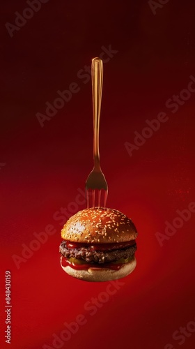 a hamburger with a fork on top it
