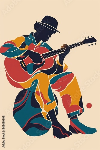 a poster with a playing the guitar
