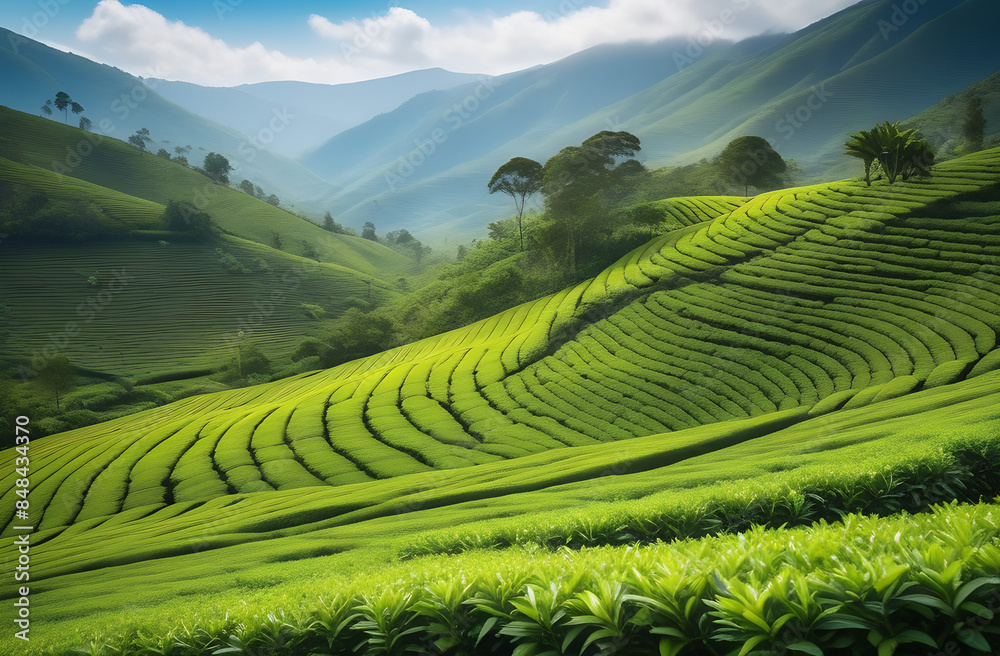 Tea plantations with beautiful sky