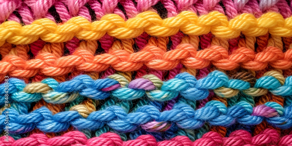 close up of a multi colored crochet pattern