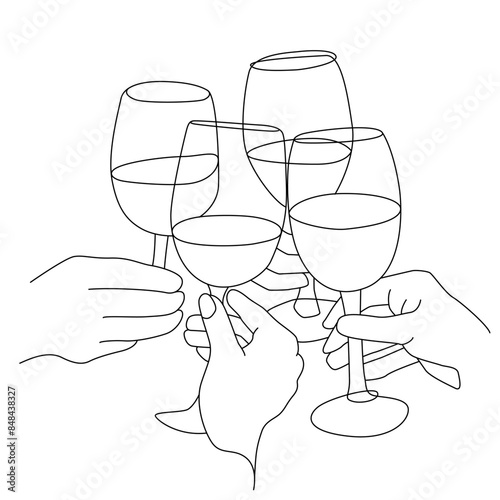 four hands clinking glasses