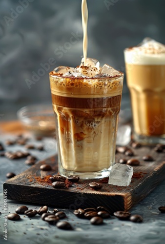 Iced Coffee Pouring Into Glass With Ice