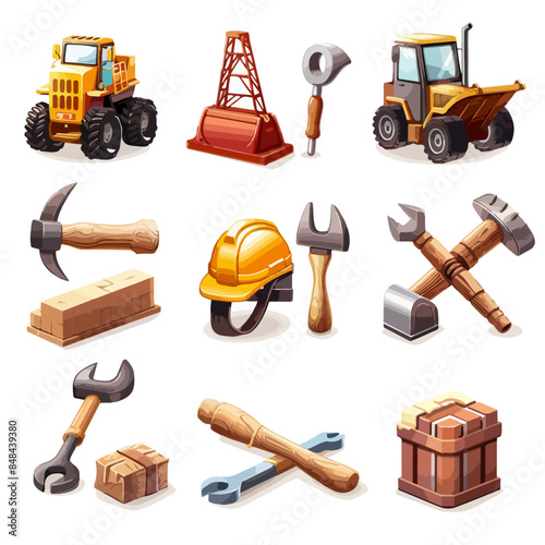 Construction and Industrial Icons Construction tools (hammer, wrench, hard hat) Heavy machinery -2