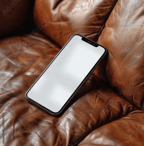 Modern Smartphone Laying on a Brown Leather Couch
