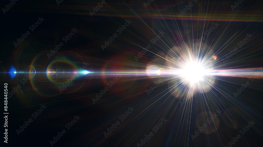 Lense flare overlay on black background design element