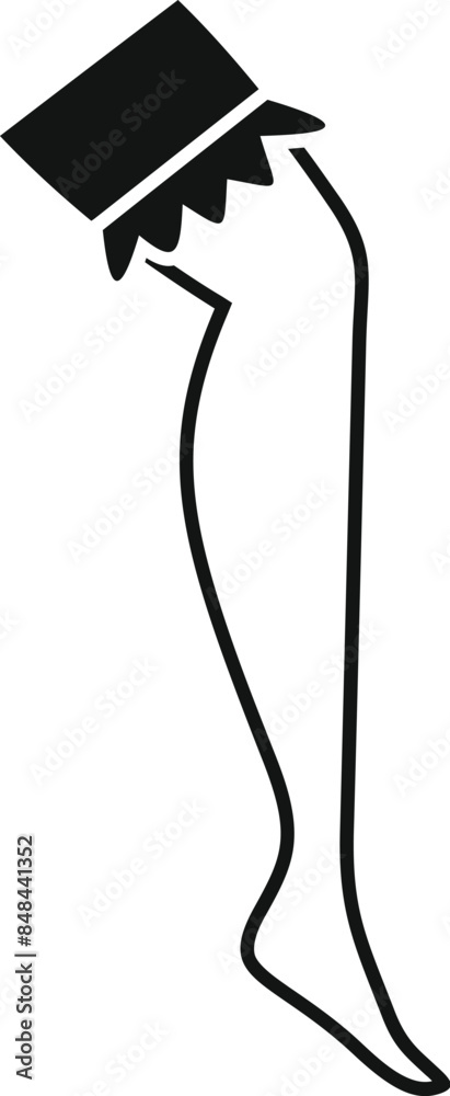 Simple black silhouette of a woman's leg wearing a stocking with lace Simple black silhouette of a woman's leg wearing a stocking with lace