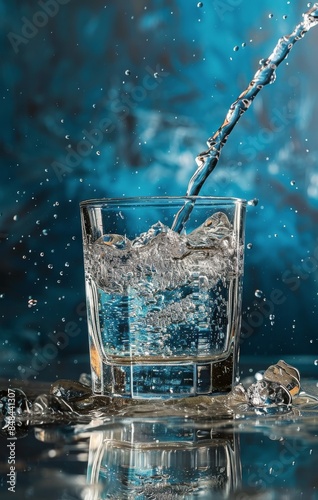 Refreshing Water Pouring Into Glass With Ice Cubes and Lime Slices